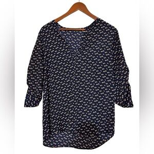 Market & Spruce Navy Bird Patterned Blouse
